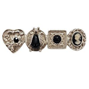 1928 Brand ST Victorian-Style Cameo Bug Heart Bar Brooch Rhinestone Pin, J2